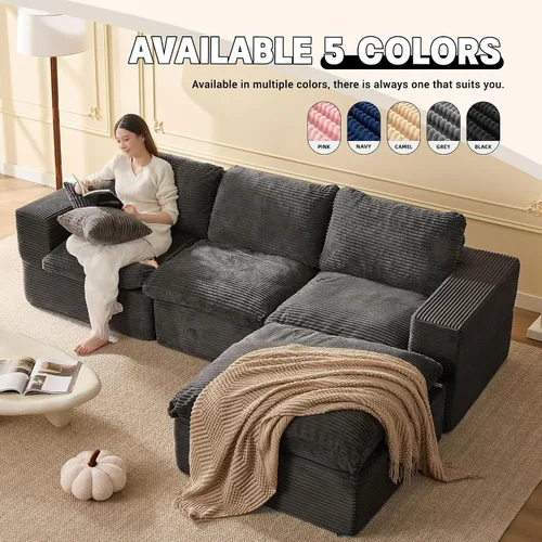 Vista 5 de Sofás seccionales de 106.3 pulgadas para sala de estar, sofá en nube, sofá modular seccional, sofá convertible, sofá de asiento profundo, juego