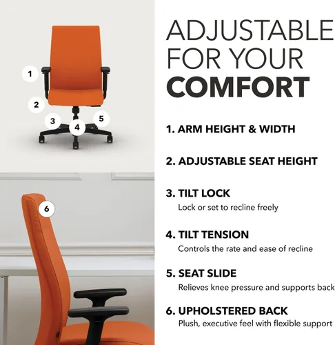 Vista 3 de HON Ignition 2.0 - Silla de oficina de tela, tapizada, brazos ajustables, silla de oficina ergonómica ejecutiva reclinable, con inclinación
