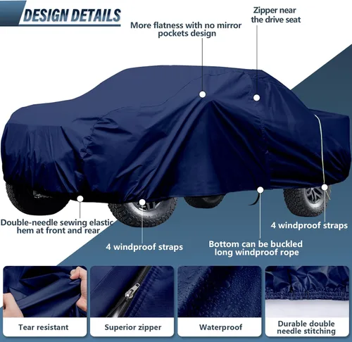 Vista 4 de BYDOLL Funda para Coche Camión RAM 1500 Impermeable Todo Clima 6 Capas A Prueba de Nieve Resistente al Viento Protector de Granizo Cubiertas