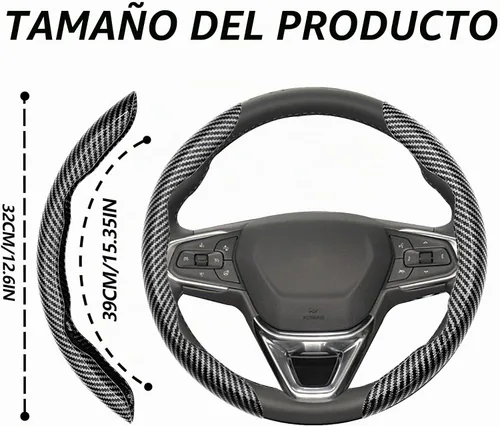 Vista 2 de 2 fundas de volante de fibra de carbono de ajuste universal, antideslizantes, protector segmentado para volante, accesorios interiores de automóvil