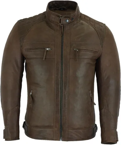 Vista 11 de Vance Leather ' Cafe Racer - Chaqueta de piel de cordero encerada para hombre, color marrón Austin