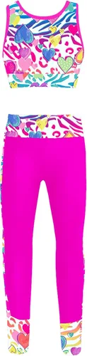 Vista 2 de JEATHA Conjunto de camiseta sin mangas con pantalones para niñas y niñas, para gimnasia, yoga, entrenamiento, ropa deportiva