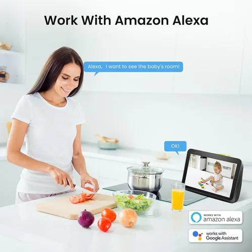 Vista 8 de AMOROM Cámara de seguridad para interiores 360° con panorámica/inclinación, monitor para mascotas, perros y bebés, visión nocturna HD 1080P