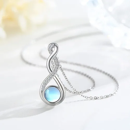 Vista 2 de Twoowl Collar de nudo celta de plata de ley 925 collar con colgante irlandés de buena suerte joyería de piedra lunar infinita regalos para mujeres