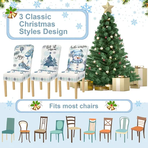 Vista 3 de Preboun Juego de 6 fundas para sillas de invierno extraíbles y lavables, elásticas para comedor, fundas protectoras para silla Parson para Blanco