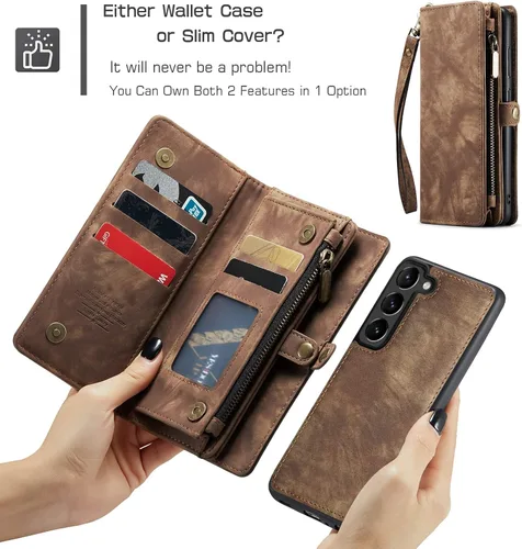 Vista 5 de Asuwish Funda de teléfono para Samsung Galaxy S23 Plus 5G con cremallera, funda desmontable con protector de pantalla de vidrio templado y tarjetero