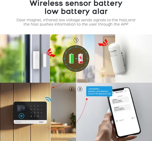 Vista 4 de PGST Sistema de seguridad para el hogar, sistema de alarma inalámbrico expandible con sensor de puerta/ventana, detector de movimiento, control