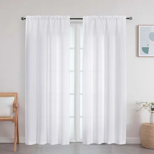 Vista 116 de Cortinas de lino para dormitorio y sala de estar de 96 pulgadas de largo, juego de 2 paneles, con bolsillo para cortinero, filtrado de luz, textura