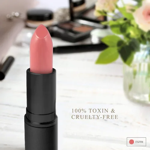 Vista 5 de Luxury by Sofia Lápiz labial totalmente natural, color de labios semimate, hidratante, de larga duración, maquillaje vegano para mujeres (fe)