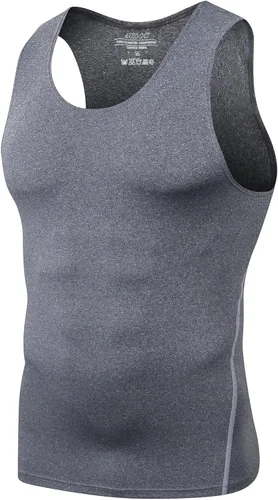 Vista 15 de Audoc Camiseta de compresión para hombre, paquete de 3 unidades, color negro, camiseta sin mangas de compresión atlética