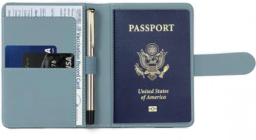 Vista 2 de Melsbrinna Funda de cuero prémium para pasaporte, impermeable, con bloqueo RFID, cartera de viaje con soporte para bolígrafo, bonito libro