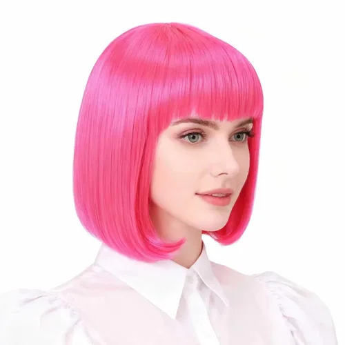 Vista 12 de Onedor - Peluca de cabello corto y recto de 10 pulgadas para cosplay, peluca Bob (Negro)