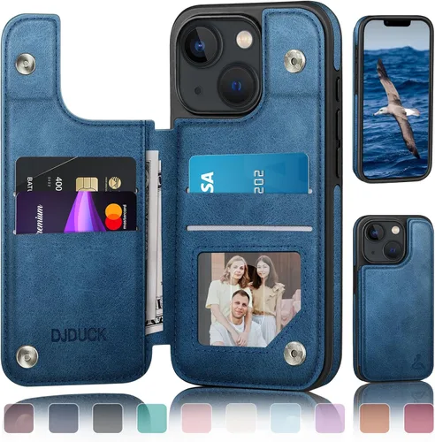 Vista 17 de DJDUCK Funda diseñada para iPhone 13 con tarjetero y cierre magnético, protección de cuero con bloqueo RFID, a prueba de golpes, para mujeres