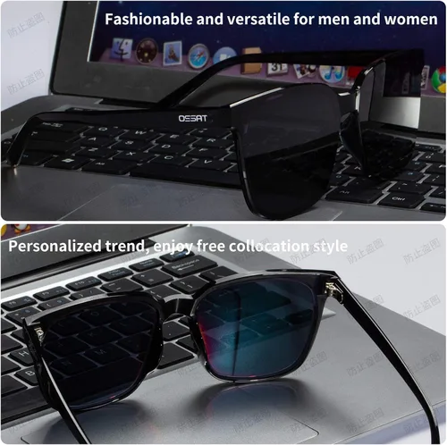 Vista 9 de Gafas de sol cuadradas de plástico para hombre y mujer de color negro con diseño retro 100 de protección UV