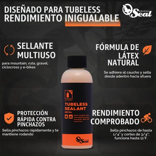 Vista 2 de Orange Seal - Sellador de neumáticos de bicicleta sin cámara de fórmula regular Sellado rápido, punción de hasta 1/4 pulgadas para neumáticos