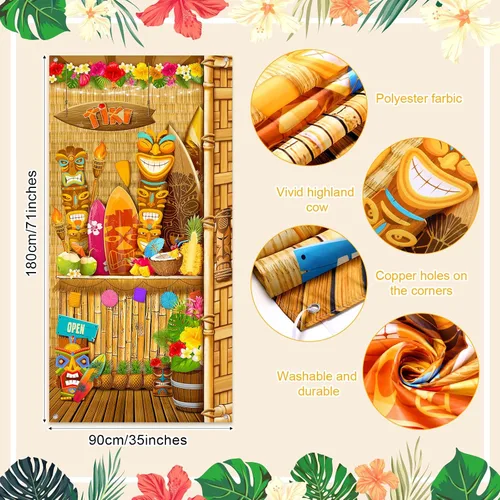 Vista 6 de Blulu Hawaiian Luau - Decoración de fiesta de Tiki para puerta, cartel de puerta de tótem, cartel tropical Aloha, telón de fondo hawaiano de verano