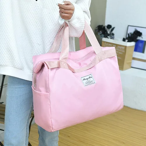 Vista 8 de Bolsas de lona de viaje, bolsa deportiva de gran capacidad, expandibles, bolsas de gimnasio ligeras para hombres y mujeres, Rosado, Classic