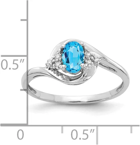 Vista 3 de Anillo de compromiso de oro blanco macizo de 14 k con topacio azul (0,02 quilates)