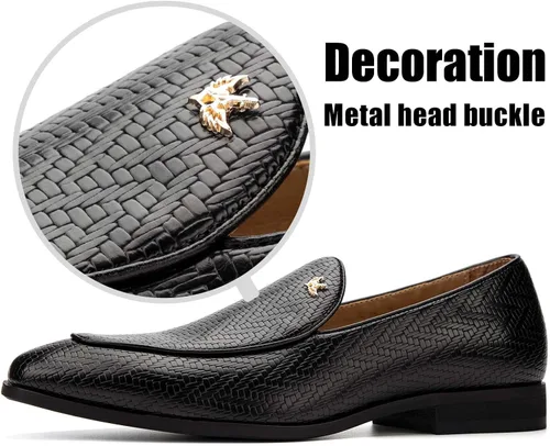 Vista 4 de JITAI Zapatos para hombre: mocasines casuales de cuero y gamuza para hombre, cómodos tacones bajos, zapatos de vestir sin cordones para bodas