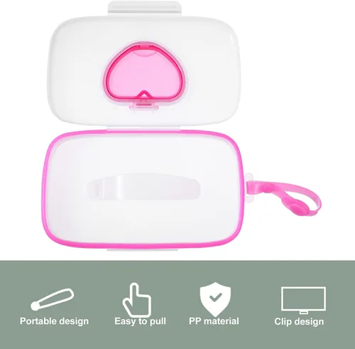 Vista 4 de Caja dispensadora de toallitas para bebé, 2 unidades, caja de pañuelos, contenedor de toallitas para toallitas para viajes, al aire libre, color rosa