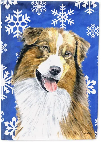 Vista 273 de Caroline's Treasures SC9374GF Bulldog English Snow flakes Holiday Garden Flag Buzón Bandera decorativa para patio exterior, patio, obras de arte