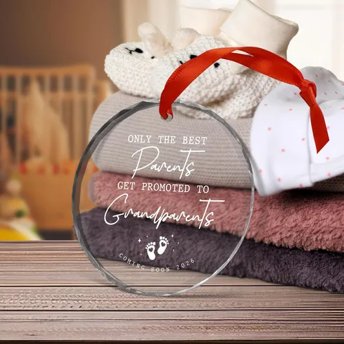 Vista 8 de OASSIE Adornos Navideños para Abuelos - Regalos de Anuncio de Embarazo Adornos de Vidrio para Árbol con Tarjeta - Promovido para Abuelos Regalos
