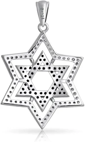 Vista 2 de Traditional Magen Judaica Hanukkah Star of David Necklace Cleat Black Blue CZ, 14K Gold Plated .925 Silver Pendant for Women & Teens