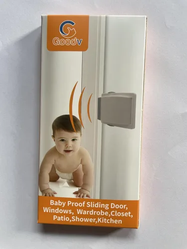 Vista 4 de Goodv Cerradura de puerta corrediza para ventana a prueba de niños, 2 paquetes grises