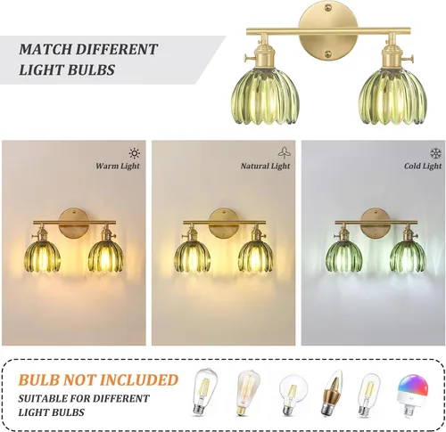 Vista 220 de Shenmoyl Lámparas de baño, lámpara de pared de 2 luces para tocador sobre espejo con pantalla de vidrio tulipán blanco para dormitorio, sala