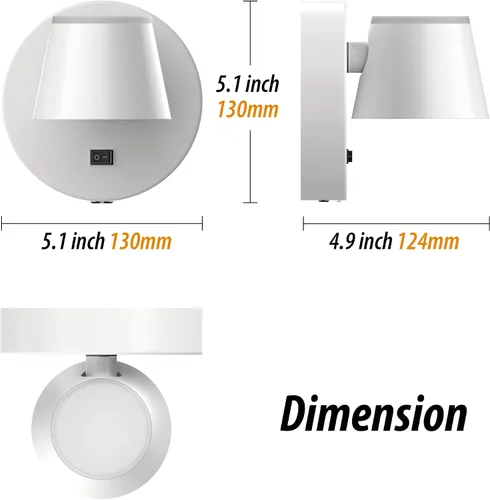 Vista 2 de URSOLA Aplique de pared que funciona con pilas con control remoto, lámpara de pared recargable con batería LED de 9000mAh, 3CCT y ajustable