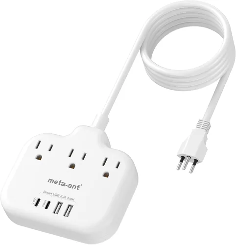 Vista 12 de Adaptador de Enchufe de Sudáfrica, Adaptador Tipo M para Sudáfrica con 3 Tomas de CA y 4 Puertos USB (2 USB C) 15.5W, Cable de Extensión de 3FT
