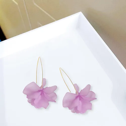 Vista 6 de Pendientes colgantes de pétalos de flores de resina bohemia, hechos a mano, grandes y largos, con forma de rosa, de acrílico, para fiesta de verano
