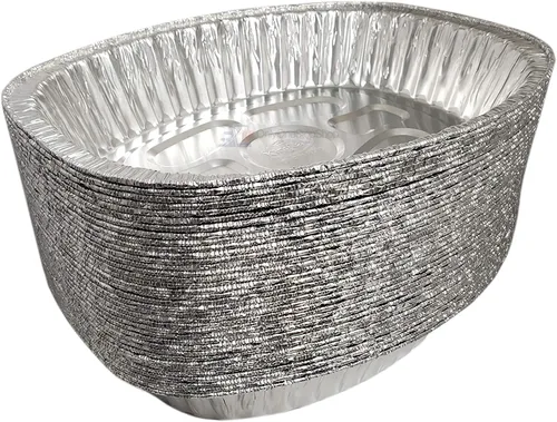 Vista 2 de Sartén ovalada desechable para asar pavos, extra grandes, papel de aluminio resistente, forma ovalada profunda para pollo, carne, pechuga, asado