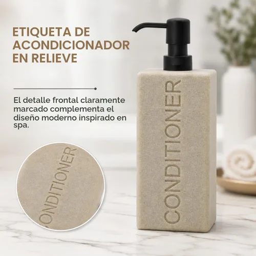 Vista 7 de dispensador rectangular de resina premium para cuarto de baño, para champú, acondicionador, loción corporal, diseño moderno recargable con bomba