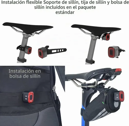Vista 5 de CUBELITE II Luz inteligente para bicicleta, detección automática de luz ambiental, luz trasera con detección de freno, recargable por USB, súper