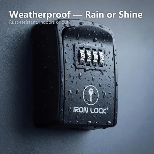 Vista 9 de Iron Lock® - Caja de bloqueo de llave pequeña para montaje en pared con código, para exteriores (negro) 10,000 resettable combos, no app or dead