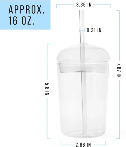 Vista 4 de Maplefield Vaso de vidrio con tapa de cúpula, 16 onzas, reutilizable, para café helado con pajilla, resistente a derrames, para frappes y licuados