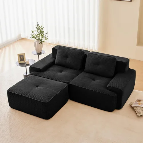 Vista 102 de Sofá moderno comprimido sin armazón de 116", sofás seccionales de 3 plazas para sala de estar, sofá seccional modular de pana verde nube, espuma