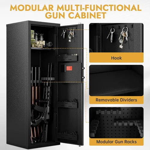 Vista 4 de KAER 10-15 Caja fuerte biométrica para rifles y pistolas, gran gabinete de armas con estantes removibles y estante ajustable, cerradura de teclado