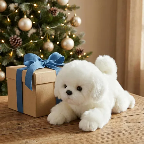 Vista 6 de CU-MATE Juguetes de peluche maltés de 12 pulgadas, simulación realista y realista, juguete de peluche suave hecho a mano, regalo para niños y niñas