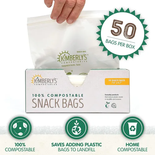 Vista 6 de KC's - Bolsas compostables para sándwiches y aperitivos – 50 unidades, 7 x 6.7 pulgadas, bolsas resellables extragruesas de 50 µm de almidón de maíz
