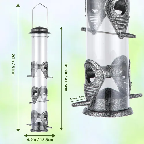 Vista 2 de MIXXIDEA 1PK Alimentadores de pájaros metálicos con 6 puertos de alimentación, alimentador de pájaros de tubo con colgador de acero, alimentador