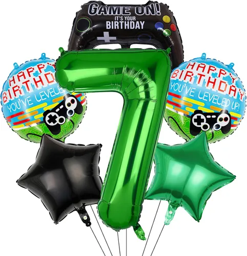 Vista 10 de 6 globos de videojuegos, controlador de videojuegos, globo de aluminio de tereftalato de polietileno con número de cumpleaños, suministros de fiesta