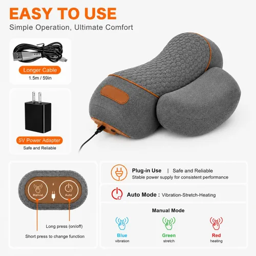 Vista 6 de 3-in-1 Neck Massage Pillow with Heat & Traction, Neck Hump Corrector