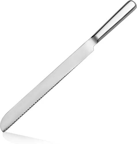 Vista 4 de New Star Foodservice Cuchara de servir con mango hueco y muescas (plata, cuchillo para pan de 14 pulgadas)