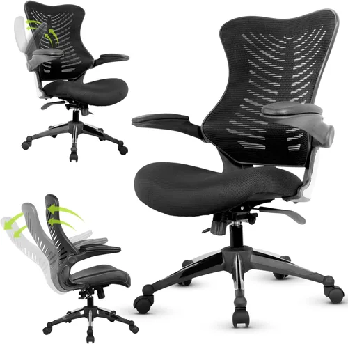 Vista 6 de Sillas de Oficina para Visitantes de OfficeFactor con Brazos Abatibles – Cómodas de Malla, Contorno Ergonómico, Muebles Modernos Convertibles