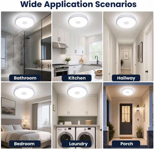 Vista 3 de Lámpara de techo impermeable mejorada con música LED con altavoz Bluetooth, certificado FCC UL1598, luz cambiante de color de 18 W con control