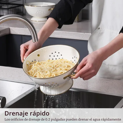 Vista 3 de Juego de 3 coladores de metal, cesta coladora con asas, perfecto para espaguetis, pasta, bayas, verduras, frutas, base sólida con recubrimiento