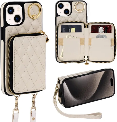 Vista 23 de Funda para iPhone 12 Pro/iPhone 12 de 6.1 pulgadas, cartera cruzada con cremallera para mujer, tarjetero con bloqueo RFID, funda de cuero con Negro