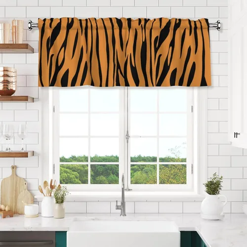 Vista 6 de Cenefa de cortina con estampado animal de tigre a la moda, cenefa de ventana opaca para habitación, 1 panel, barra de Pocke para baño, sala